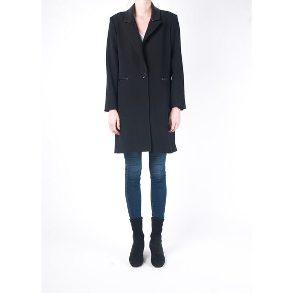 Waverly Grey Hudson Black Leather Trim Single Breasted Car Coat Size M - Picture 1 of 11